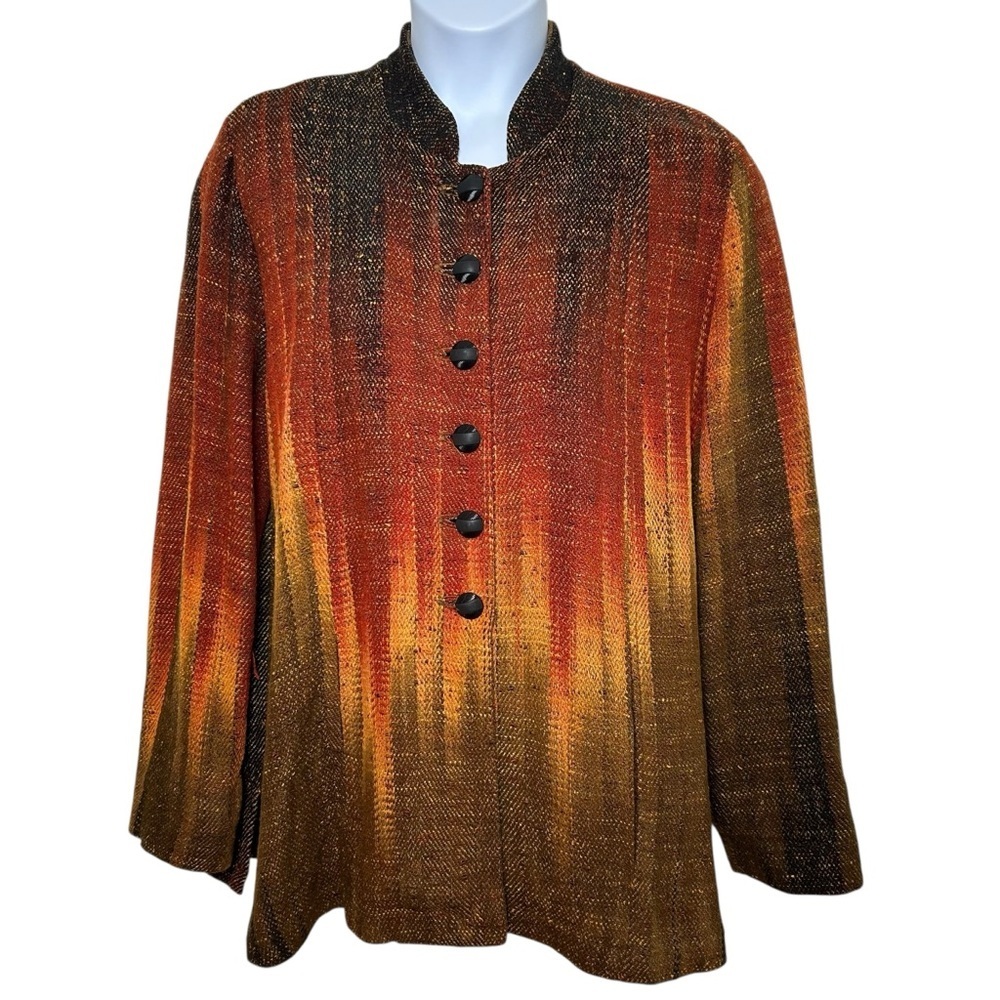 Candiss Cole silk handwoven art to wear button up jacket size medium earth tones